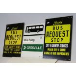 Double sided vintage coloured Perspex "Bus Stop Crosville" sign approx 38 x 30.5cm plus two other