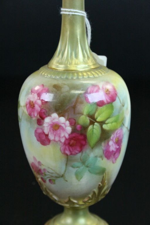 Royal Worcerster blush ivory Vase with rose decoration and green mark to base. - Image 2 of 5