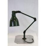 Large Angle Poise type Lamp with green painted finish with Octagonal cast Aluminium base