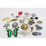Collection of Brooches including butterfly, peacock, lobster etc
