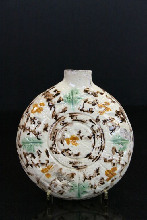 Oriental Glazed Stoneware Moon type Flask with abstract decoration, approx 11cm diameter, lacks - Image 2 of 7