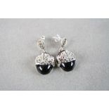 Pair of Silver Marcasite and Onyx Designer Style Earrings of Panther Form