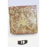English Medieval Teracotta floor Tile with slipware emblem of Richard II decoration, measures approx