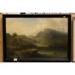 Wooden framed Oil on canvas of a Lake scene, signed by the Artist, measures approx 50 x 75cm