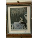George Barbier framed print illustration of two lovers on a verandah