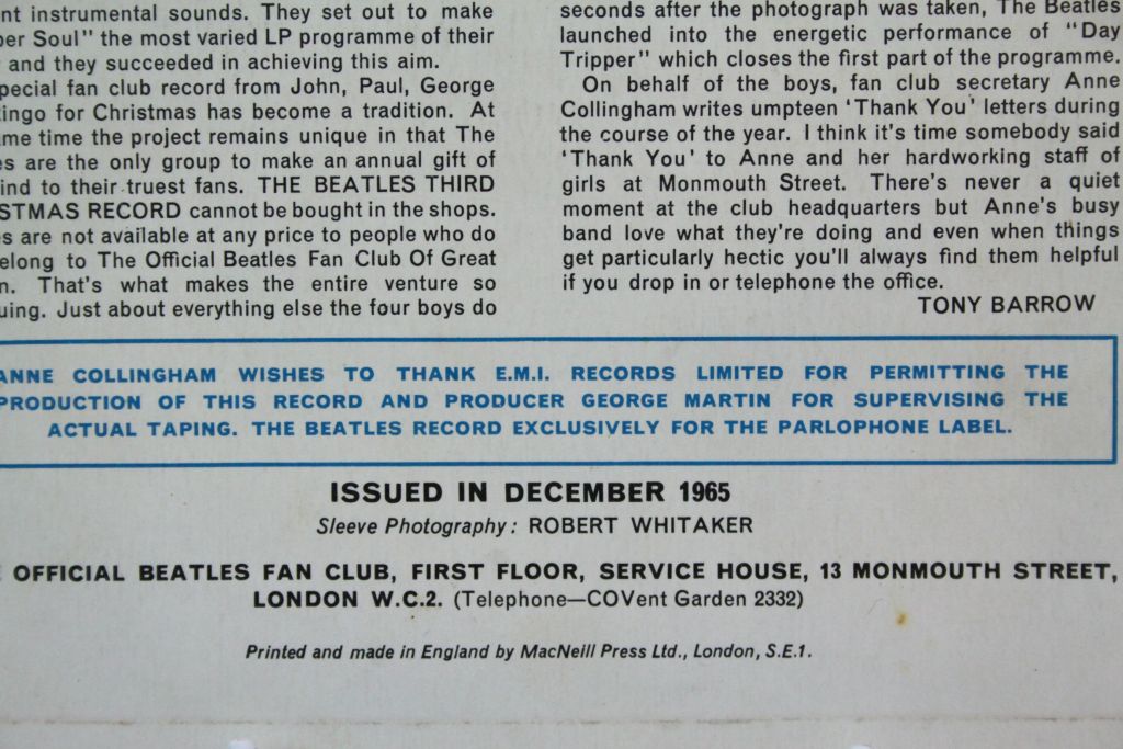 Vinyl - The Beatles - Third Christmas Record (LYN 948) Original card sleeve VG+ Vinyl no marks - Image 3 of 7