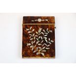 Vintage Tortoiseshell Card case inlaid with Mother of Pearl in Floral design, case approx 10 x 7.