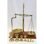 Set of Parnell & Sons 19th century Brass Apothecary / Shop Beam Scales on a Mahogany Base