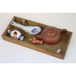 Small collection of Chinese items to include red ware teapot, snuff bottles and spoons etc