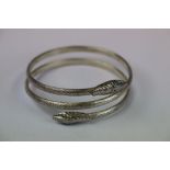 Vintage White metal Bangle designed as a two headed Serpent