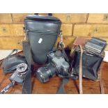 Pentax P30t Camera and Cobra D400 Flash in Camera Bag, Ricoh 500 GX Camera in Case and a Cased