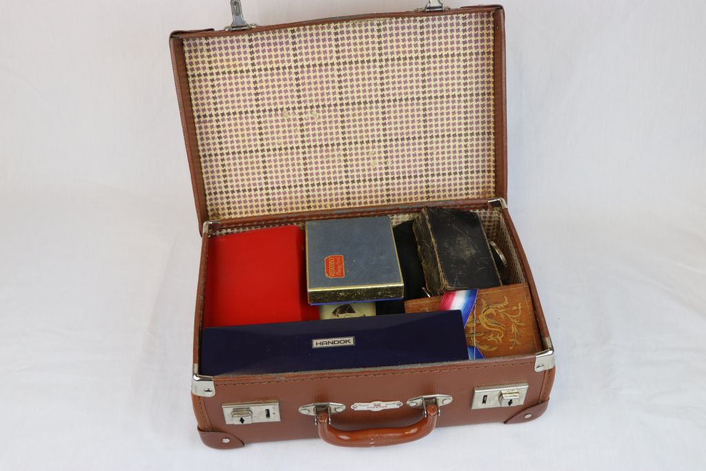 Small Suitcase of Mixed Collectables to include Watches, Pistol Grip Knives, Paperweights, etc