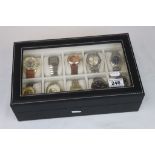 display Case with Ten Gents Wristwatches to include Klaus Kobel and Stuhrling Automatic, etc