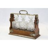 Late 19th / Early 20th century Oak Cased Three Bottle Tantalus with Key