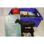 Crate of Mixed Collectables including Vintage Phones, Morse Figures, Thimbles, Retro Ice Bucket,