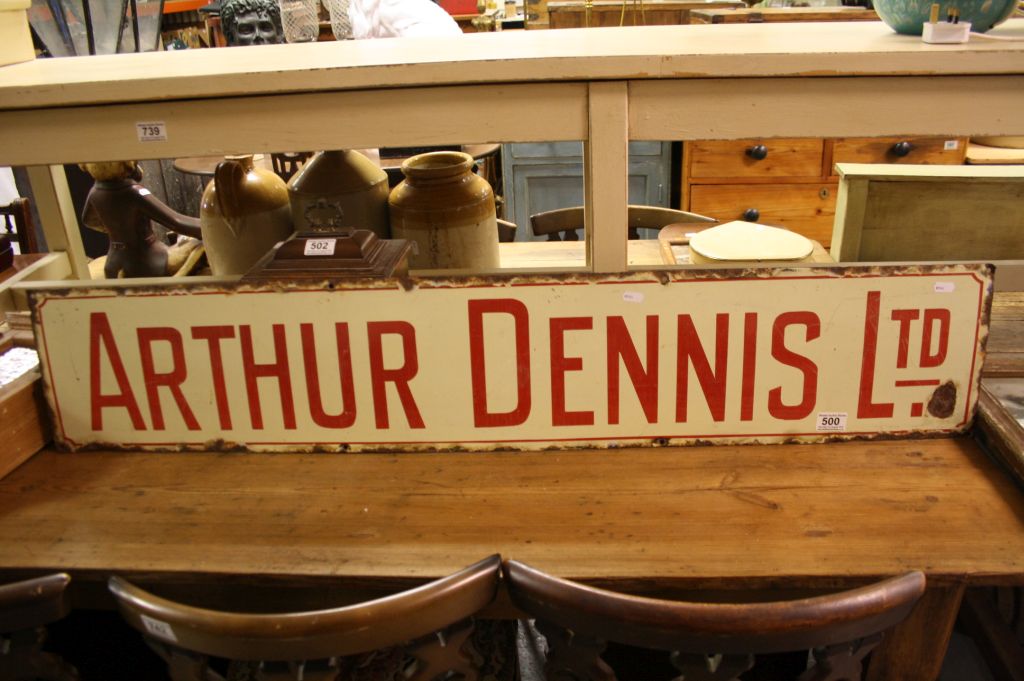 Vintage Enamel Sign ' Arthur Dennis Ltd ', 122cms x 23cms