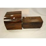 19th Century Rosewood tea caddy with two compartments and space for mixing bowl, measures approx