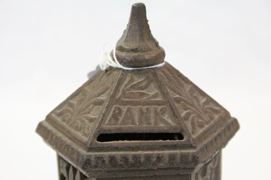 Vintage Cast Iron "Pergola" style Money Box with RD number to base, stands approx 15.5cm - Image 4 of 5