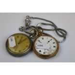 Gold plated 15 Jewel top wind open face Pocket Watch approx 49mm diameter plus a Military example,