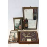 Four vintage Glass & Wood display cased Brewerania related items to include Vintage Beer bottles