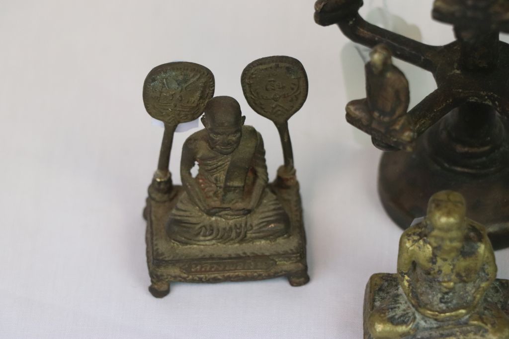 Bronze stand with nine Buddhist Monks plus four other Thai Monks - Image 3 of 8