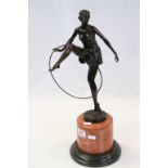 Bronze Figurine of a Art Deco Style Semi-Naked Dancing Girl signed D Alonzo raised on a Pink