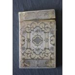 French 19th century silver parcel gilt card case with engraved and engine turned floral poesy and