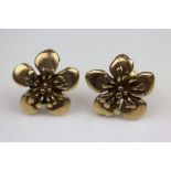 Pair of 9ct yellow gold flower head earrings, post and butterfly earring fittings