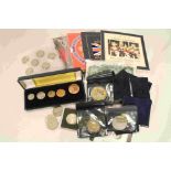 Collection of UK coin presentation packs, Commemorative Crowns, £5 Pound coins, vintage £1 Pound