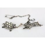 Victorian paste set silver 'the tortoise and the hare' pendant brooch, the running hare set