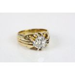 Diamond solitaire 18ct yellow gold ring, the round brilliant cut diamond weighing approximately 1.25