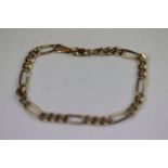 9ct yellow gold figaro link bracelet, lobster clasp, length approximately 18.5cm