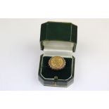 Half sovereign coin 9ct gold ring, the half sovereign dated 1896, George and the Dragon, ring size