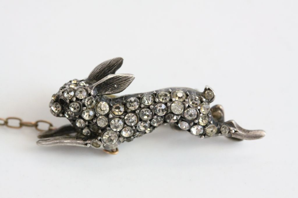 Victorian paste set silver 'the tortoise and the hare' pendant brooch, the running hare set - Image 5 of 6