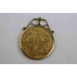 Victorian full sovereign coin, dated 1883, George and the Dragon back, in 9ct pendant coin mount