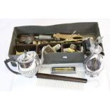 A box of mixed collectables to include Silver plated items and meershaum pipe.