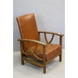 Art Deco 1930's Reclining Chair with Brown Studded Leather Effect Upholstered Seat and Back