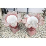 Pair of Reconstituted Stone Garden Classical Acanthus Leaf Shaped Urns / Planters, 57cms high