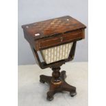 19th century Rosewood Games and Work Table with Inlaid Chess Board to top, over single drawer and