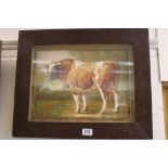 Bovine oil painting of a bull in a pastoral landscape