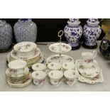 Royal Albert ceramic Tea service in "Lavender Rose" pattern, to include cake stand, lacking Teapot