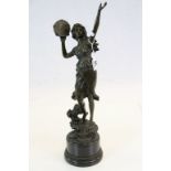 After Desmeure bronze sculpture of a dancing female with tambourine on marble base approx. 54cm