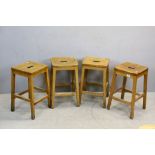 Four Vintage Industrial / Laboratory Beech Square Stools, 55cms high
