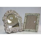 Italian Hallmarked Silver & bevelled Glass tabletop Mirror with wooden easel type back, stands