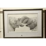 Wildlife interest, signed ltd edn print of Elephants entitled "Tying The Knot"