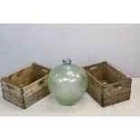 Large Vintage Glass Bottle together with Two Vintage ' J M Stokes of Evesham ' Fruit Crates