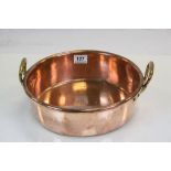 Heavy Copper Pan with Twin Brass Riveted Handles, 31cms diameter