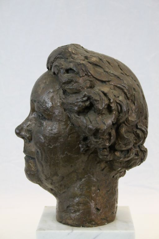 Cold cast bust of a females head on a marble base, stands approx. 39cm - Image 3 of 6