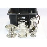 Box of mixed vintage Silver plate & white metal items to include Teapots, bowls, Napkin rings etc