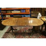 Regency Style Mahogany Twin Pedestal Dining Table with one additional leaf, 193cms long x 97cms wide